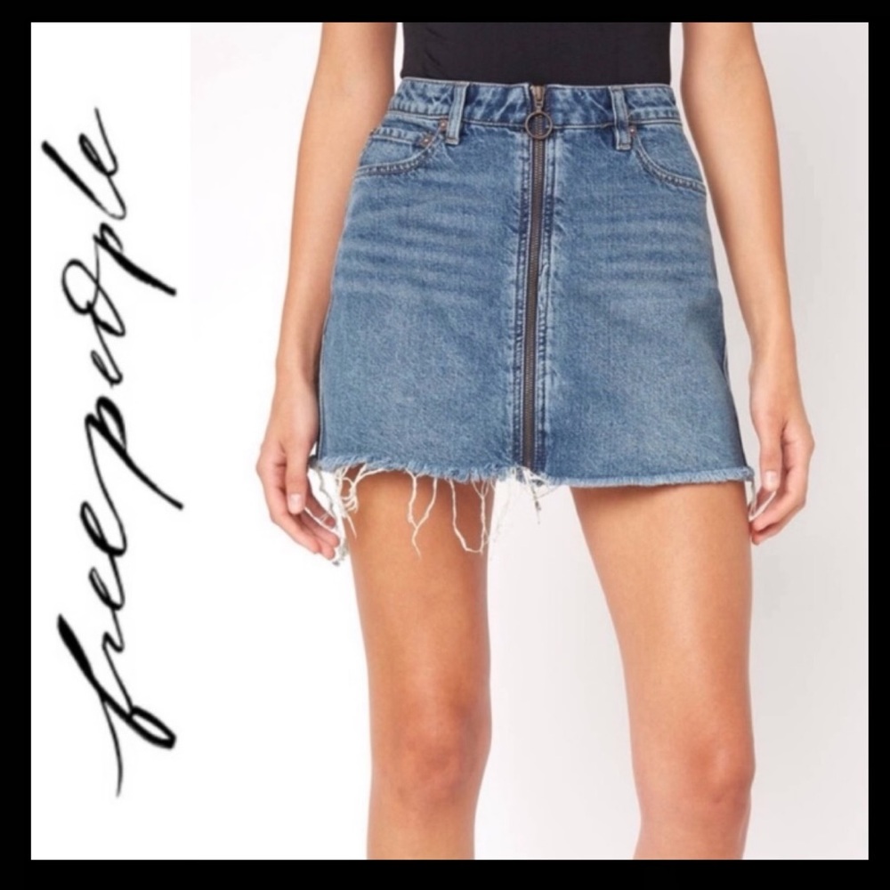 FP “Zip it Up” Distressed Denim Skirt